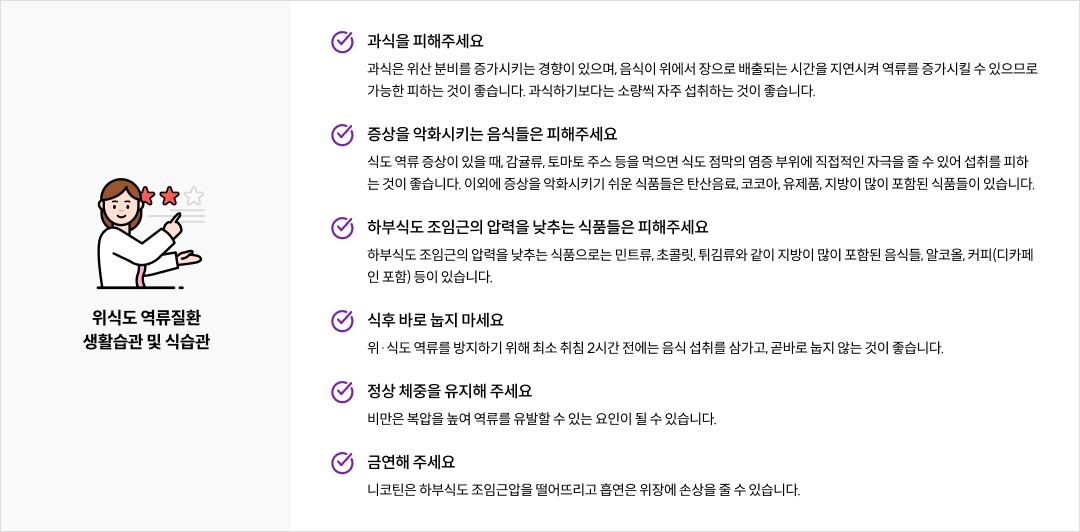 위식도 역류질환 생활습관 및 식습관