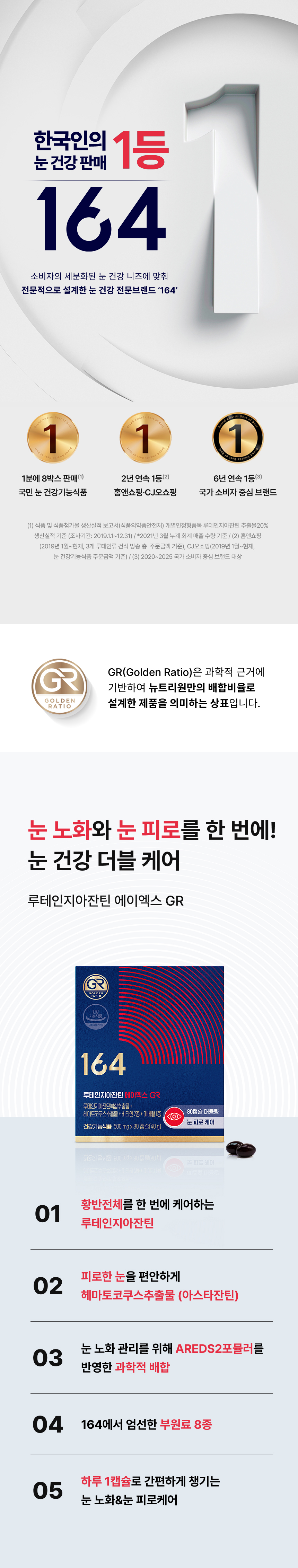 뉴트리원 164 루테인지아잔틴 에이엑스GR - 눈 노화·눈 피로 더블케어, 황반 보호 루테인지아잔틴 16:4 비율 눈 피로 개선 아스타잔틴 헤마토코쿠스추출물 4mg, AREDS2포뮬러 반영 100% 식물성 캡슐 하루 1캡슐
