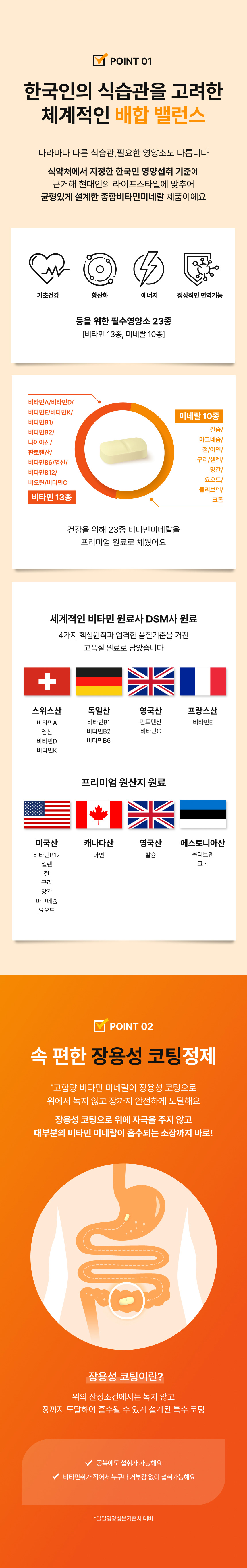 장용성 종합비타민 미네랄 이뮨+ 한국인 식습관 고려한 배합 - 비타민 13종 미네랄 10종, 기초건강 항산화 에너지 정상면역기능, DSM社 스위스산 독일산 영국산 프랑스산 미국산 프리미엄 원료, 위에서 안녹고 장까지 도달하는 장용성 코팅