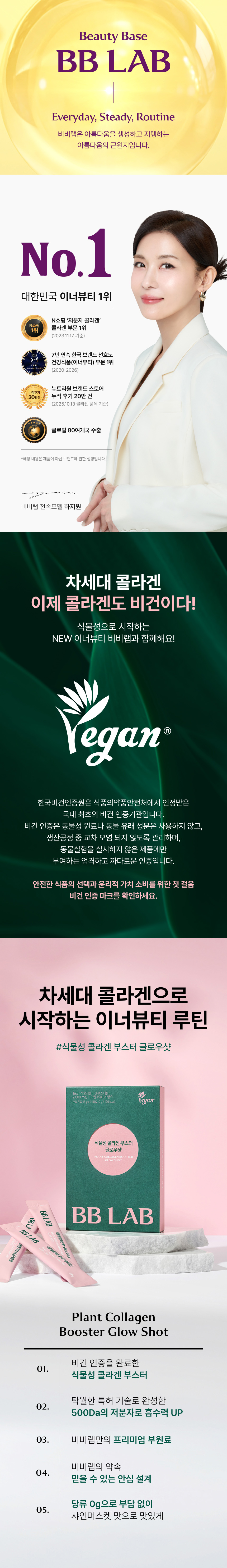 adm_20260715_1784090430_15785.jpg 비비랩 식물성 콜라겐 부스터 글로우샷 - 대한민국 이너뷰티 1위 비비랩의 차세대 비건 콜라겐 루틴, 라오스 청정 지역 유기농 밭에서 재배된 히비스커스 추출 콜라겐 원료 사용, 세계 박람회 3관왕 원료 부문 수상 스펙, 총 폴리페놀 8,140 ppm 및 총 플라보노이드 57,010 ppm 함유